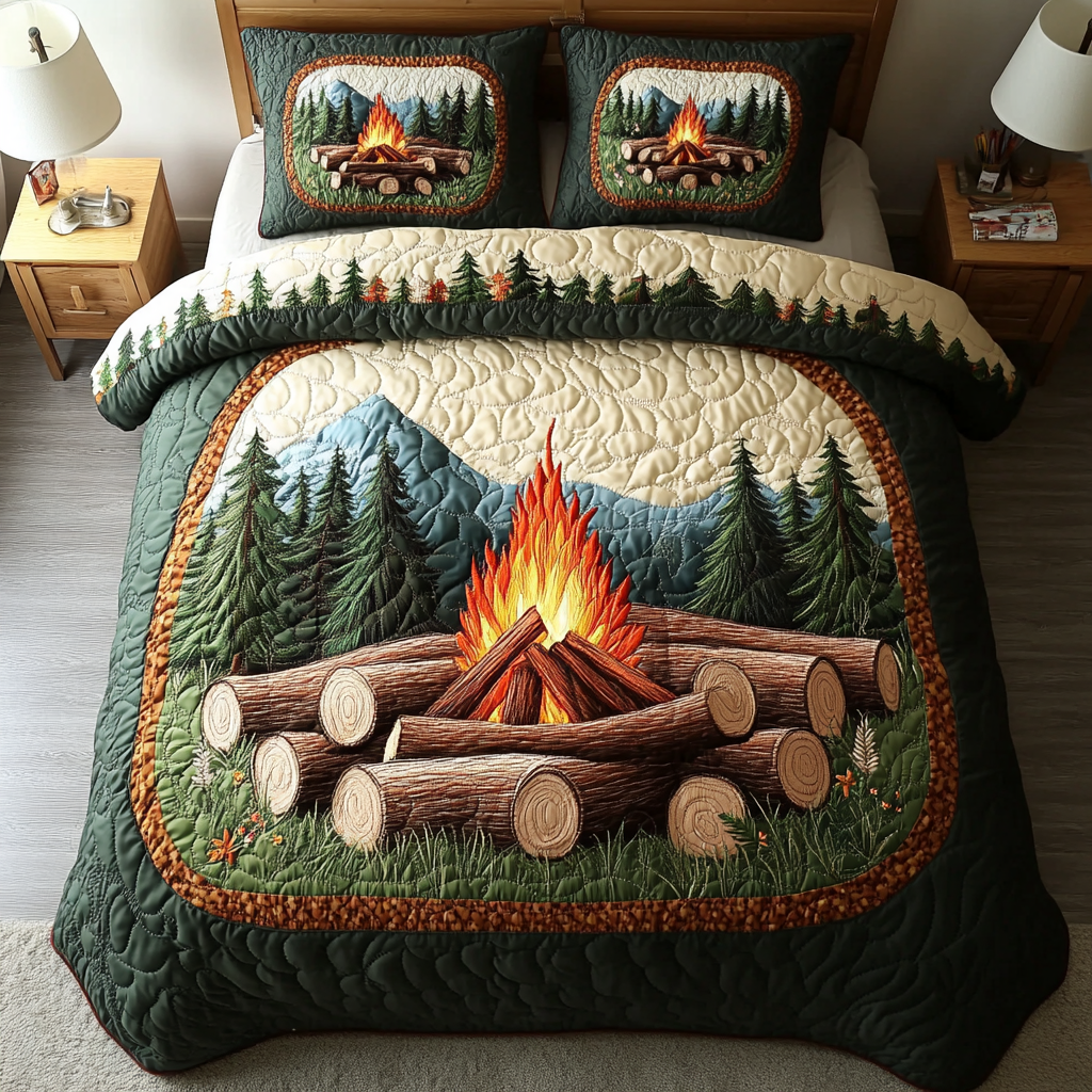 Flame Dance Quilted Bedding Set Bed Room Decoration Gifts For Somone Who Loves Camping