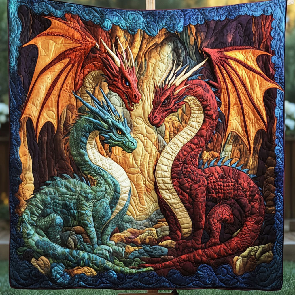 Flame Fury Quilted Blanket Winter Decor Blanket Awesome Dragon Lover Gift Ideas