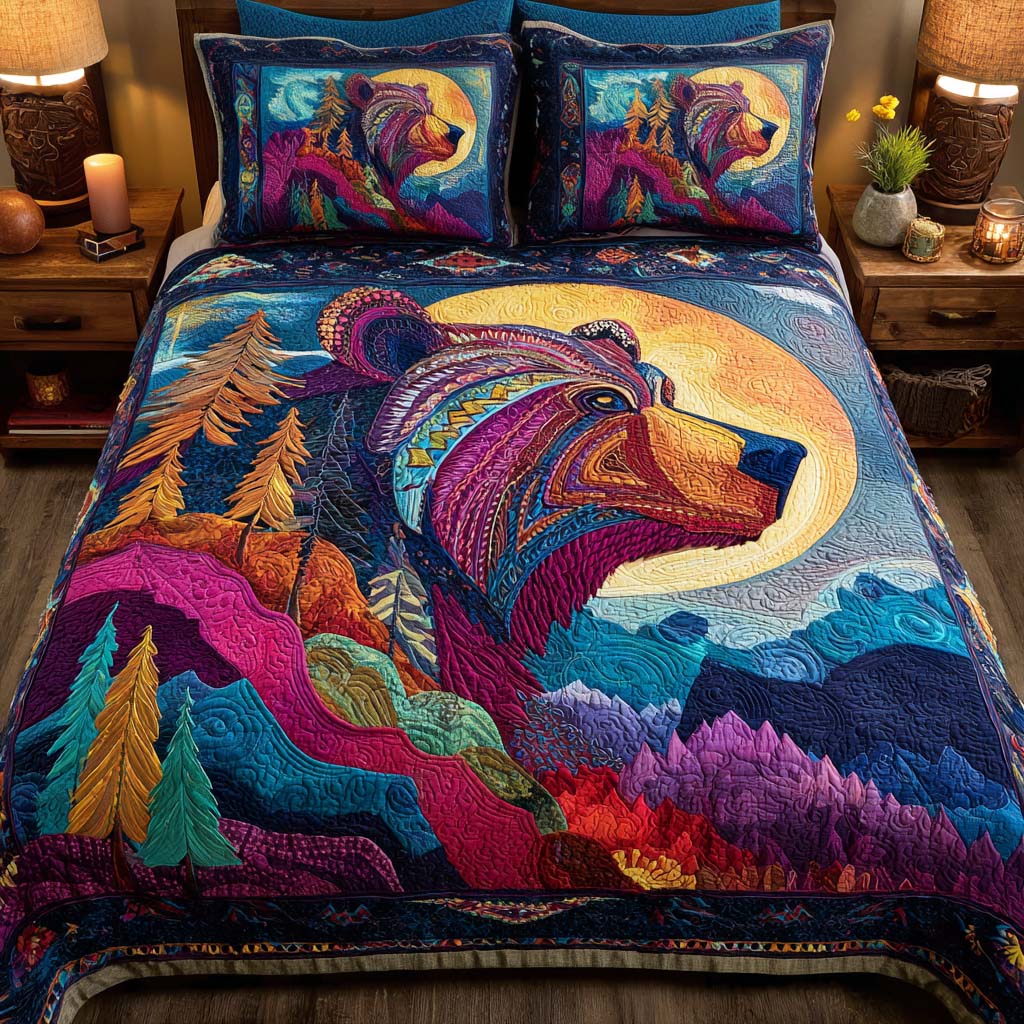 Flame Roar Quilted Bedding Set Bed Decor Bear Christmas Presents