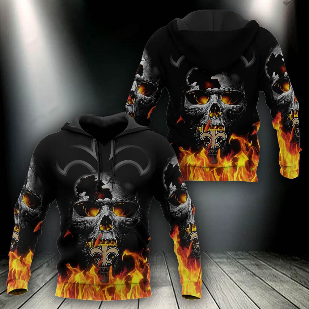 Flame Skull New Orleans Saints Hoodie NFL Hoodie Football Lovers Gifts