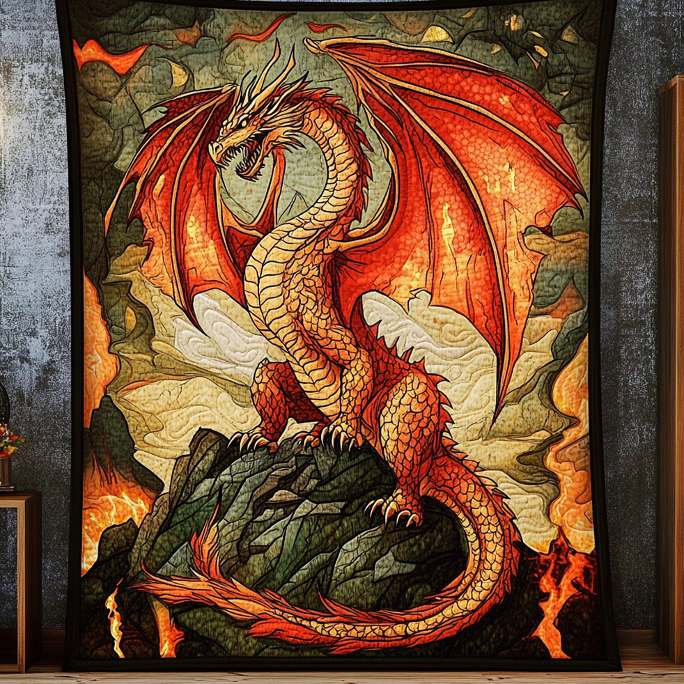 Flame Strike Quilted Blanket Christmas Bedroom Decor Birthday Gifts For Dragon Lovers