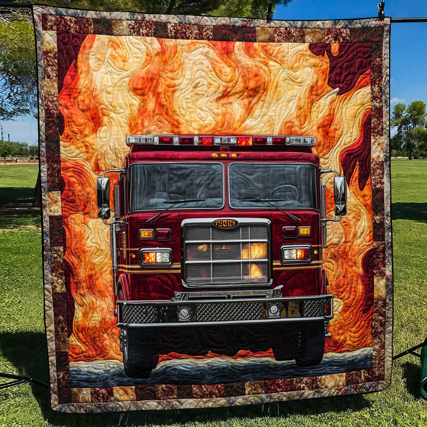 Flames of Courage Quilted Blanket Gift For Firefighter