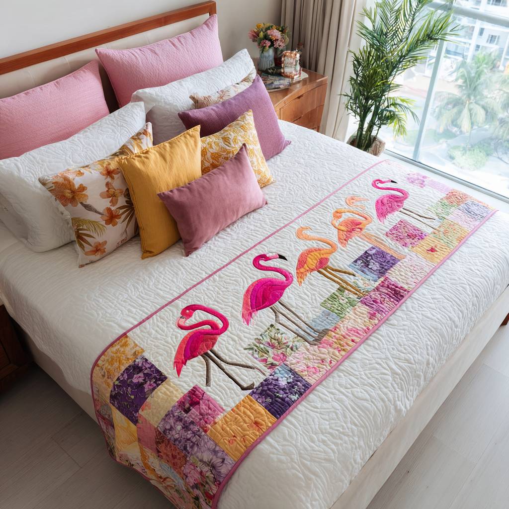Flamingaura Quilted Bed Runner Bedroom Decor Birthday Gifts For Flamingo Lovers