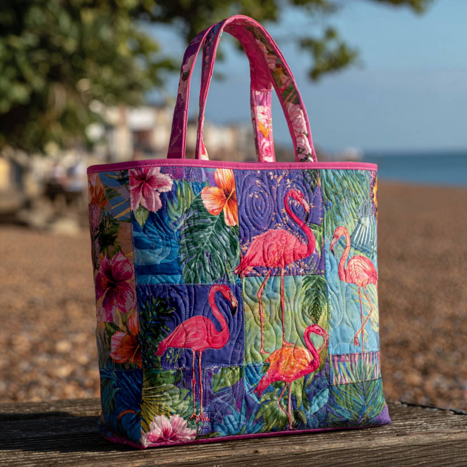 Flamingaura Quilted Tote Bag Unique Pink Flamingo Gifts