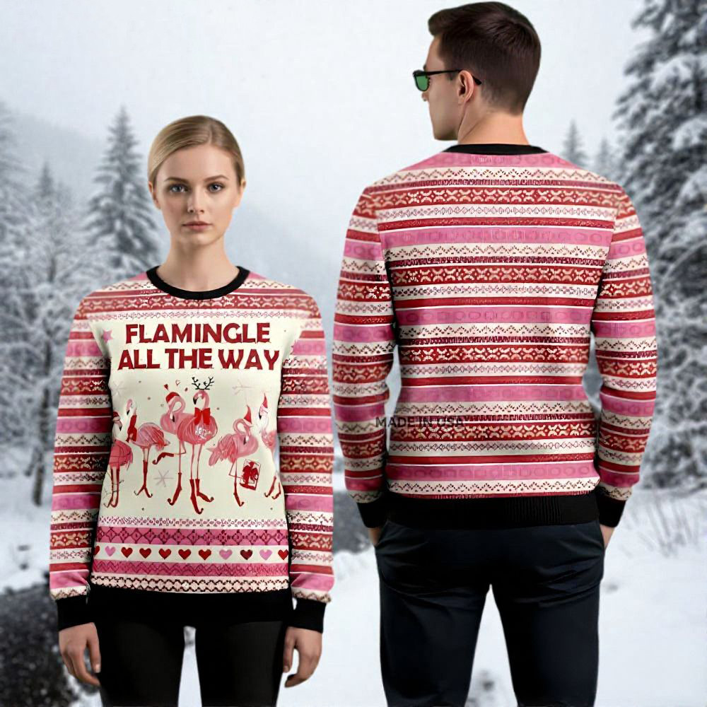 Flamingle All The Way Ugly Christmas Sweater Flamingo Themed Festive Wear Xmas Gifts
