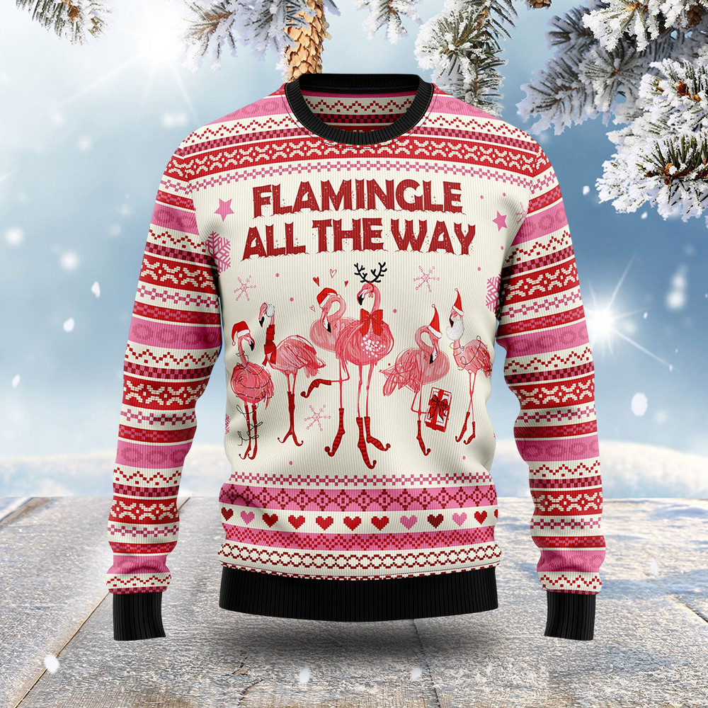 Flamingle All The Way Ugly Christmas Sweater Winter Apparel Christmas Ideas Gifts