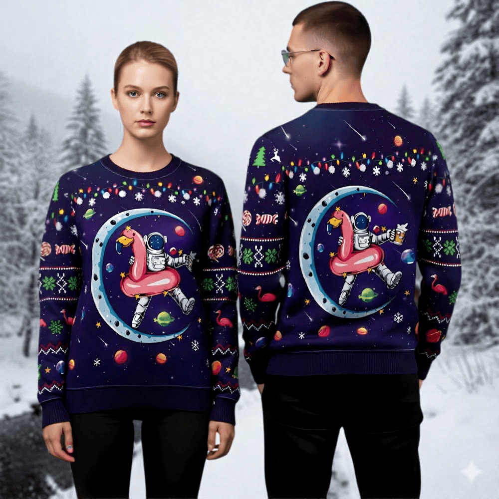 Flamingo Alien Ufo Ugly Christmas Sweater Holiday Apparel Gifts For Flamingo Lovers