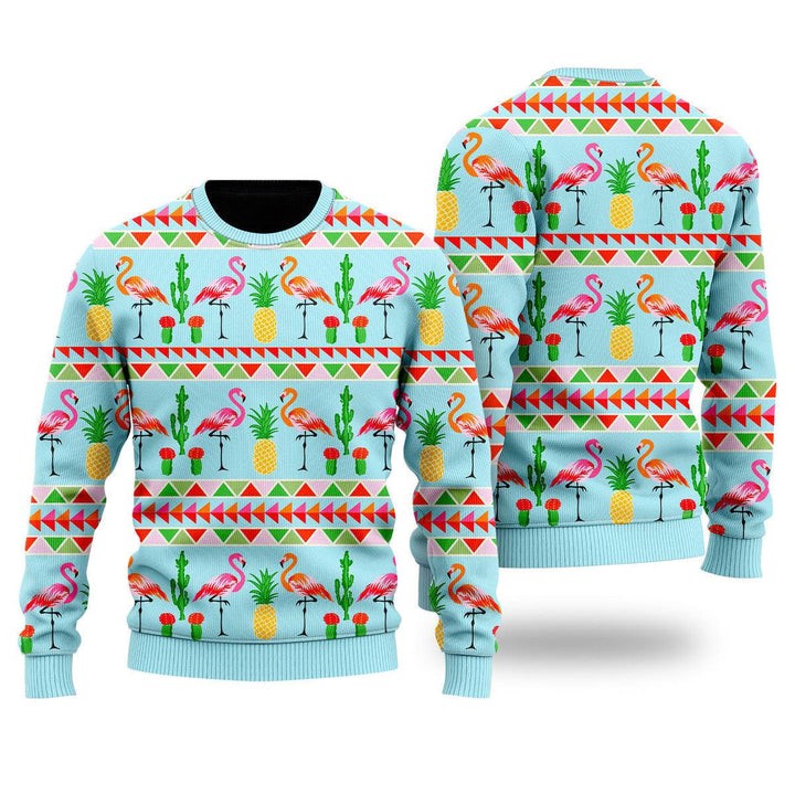 Flamingo And Pineapple Ugly Holiday Jumper Cozy Festive Sweaters Pink Flamingo Themed Gifts