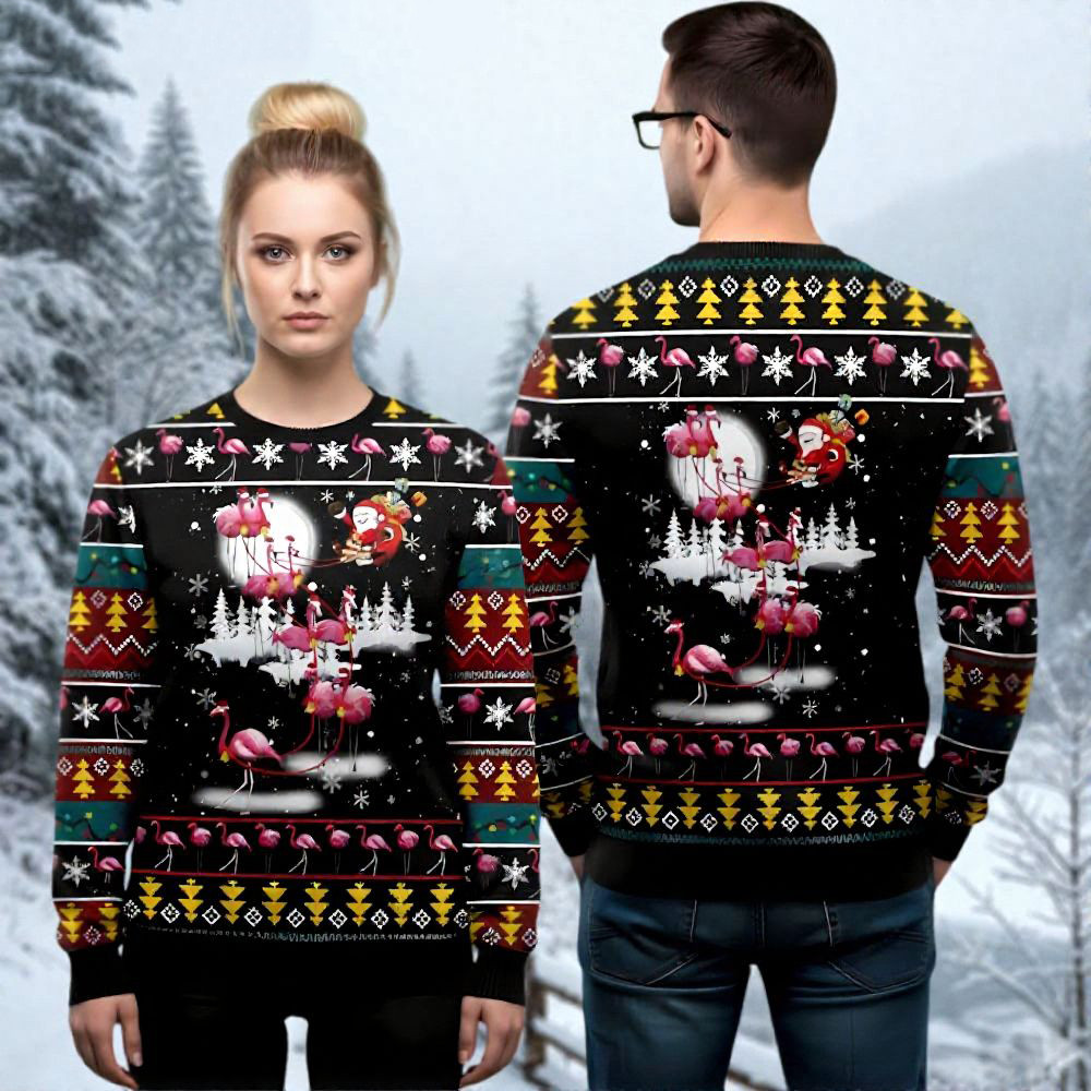 Flamingo And Santa Ugly Christmas Sweater Flamingo Themed Christmas Apparel Xmas Presents