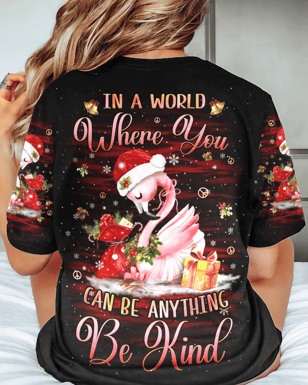 Flamingo Be Kind Christmas T-Shirt Best Xmas Clothing Flamingo Gifts For Holiday