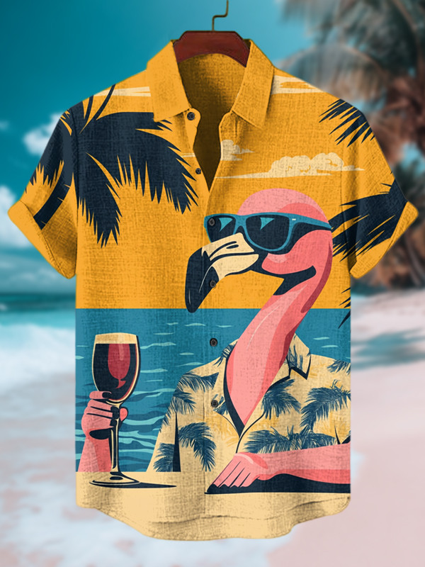 Flamingo Beach Resort Art Print Hawaiian Shirt Gifts For Flamingo Lovers