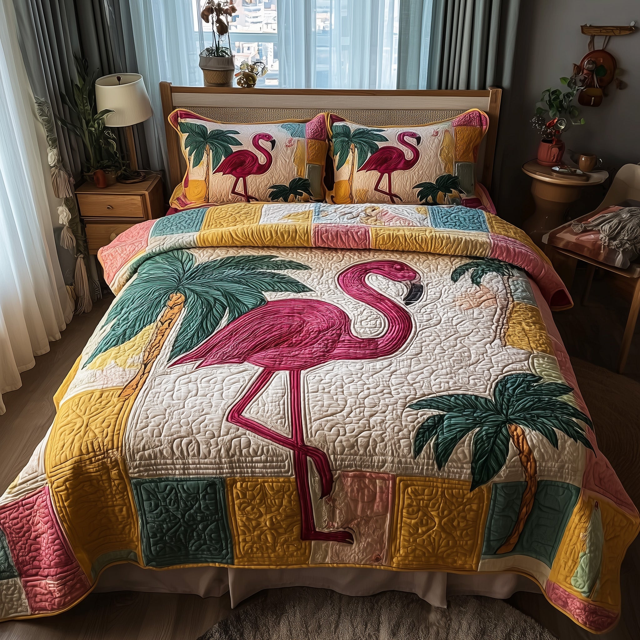 Flamingo Bliss Quilted Bedding Set Home Decor Collection