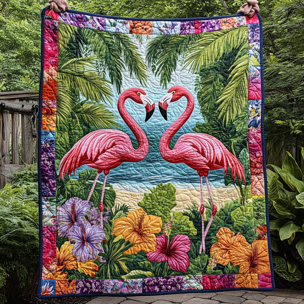 Flamingo Bliss Quilted Blanket Flamingo Gifts For Her