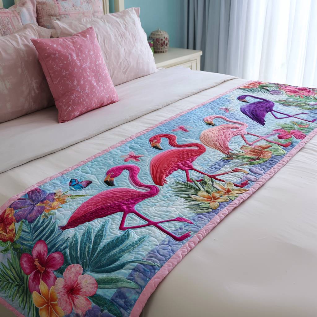 Flamingo Bloom Quilted Bed Runner Bedroom Decorations Flamingo Inspired Gifts