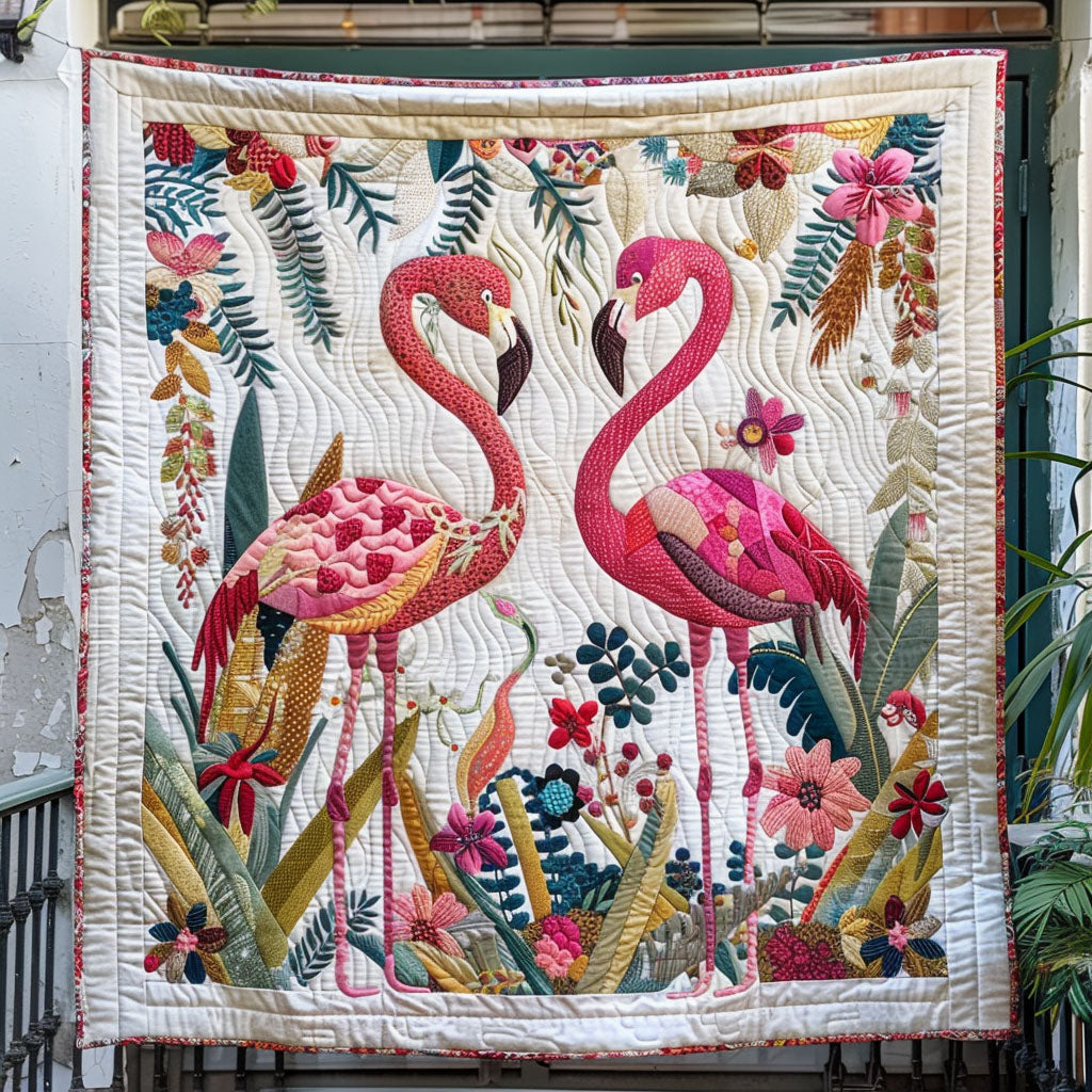 Flamingo Blooms Quilted Blanket Flamingo Gifts For Ladies