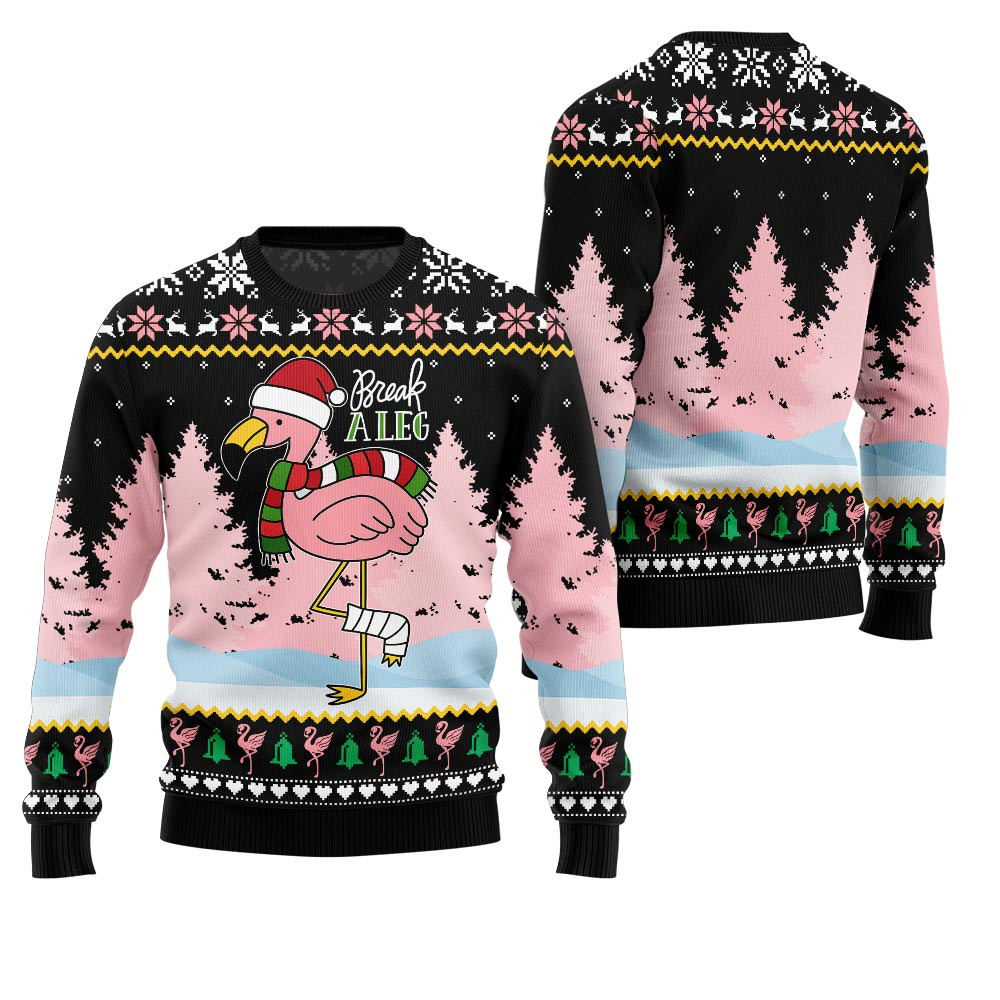Flamingo Break A Leg Funny Christmas Sweater Custom Christmas Sweatshirt for Family Matching