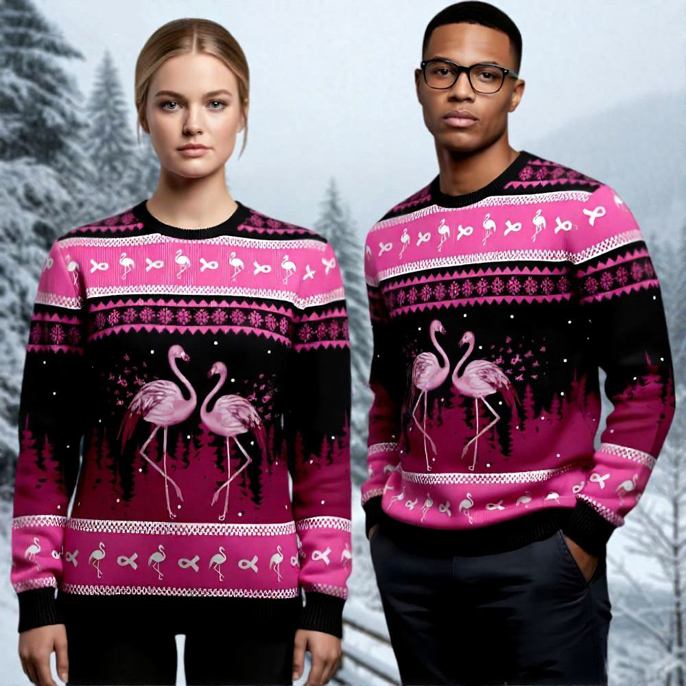 Flamingo Breast Cancer Awareness Ugly Christmas Sweater Holiday Apparel Secret Santa Gifts