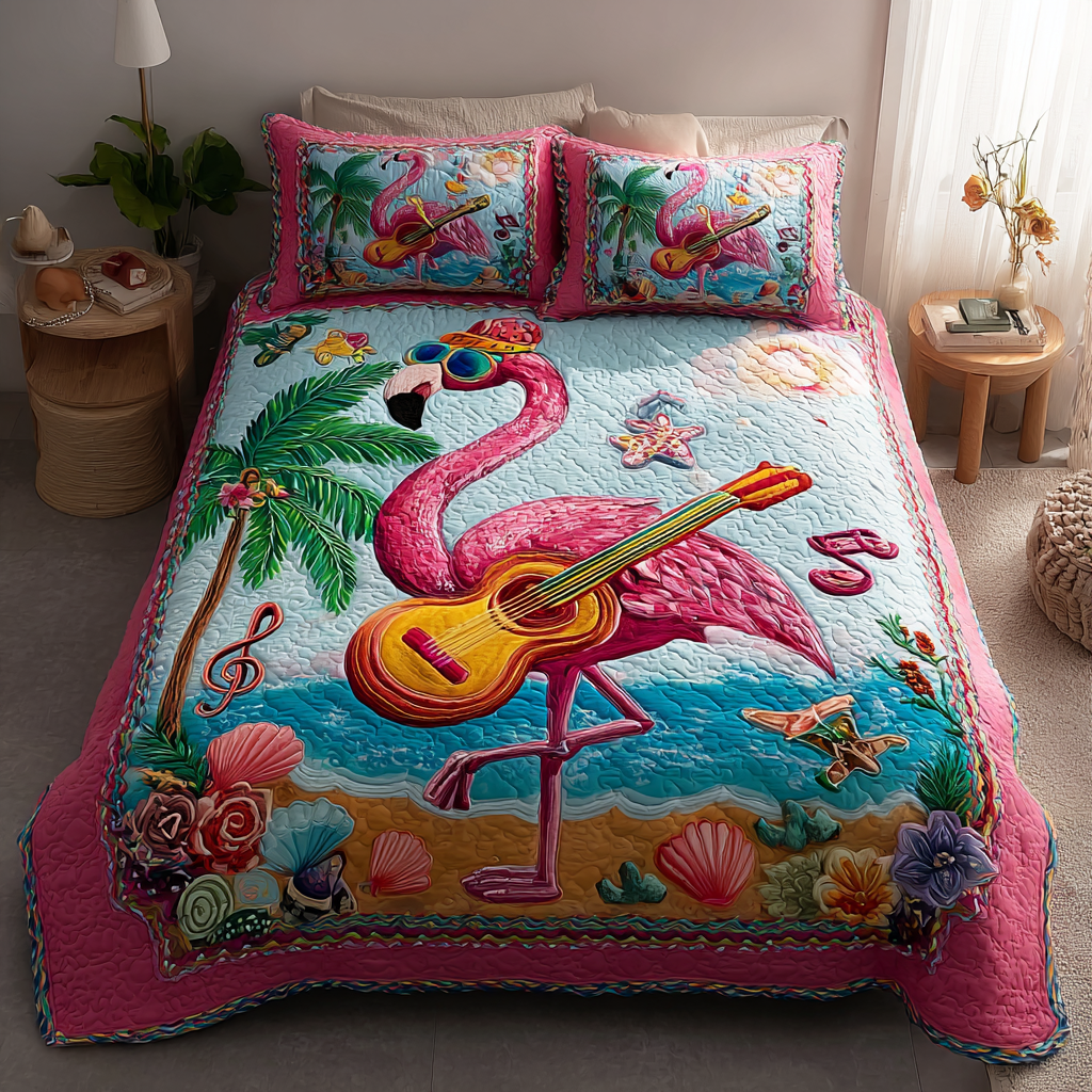 Flamingo Breeze Quilted Bedding Set Bedroom Decorations Flamingo Birthday Gift Ideas