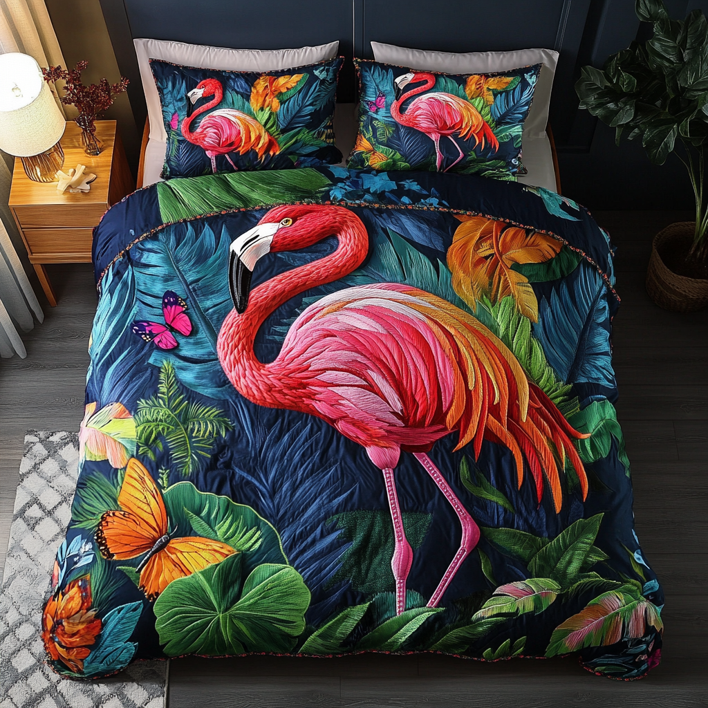 Flamingo Breeze Quilted Bedding Set Cozy Bedroom Decor Best Flamingo Gifts For Christmas