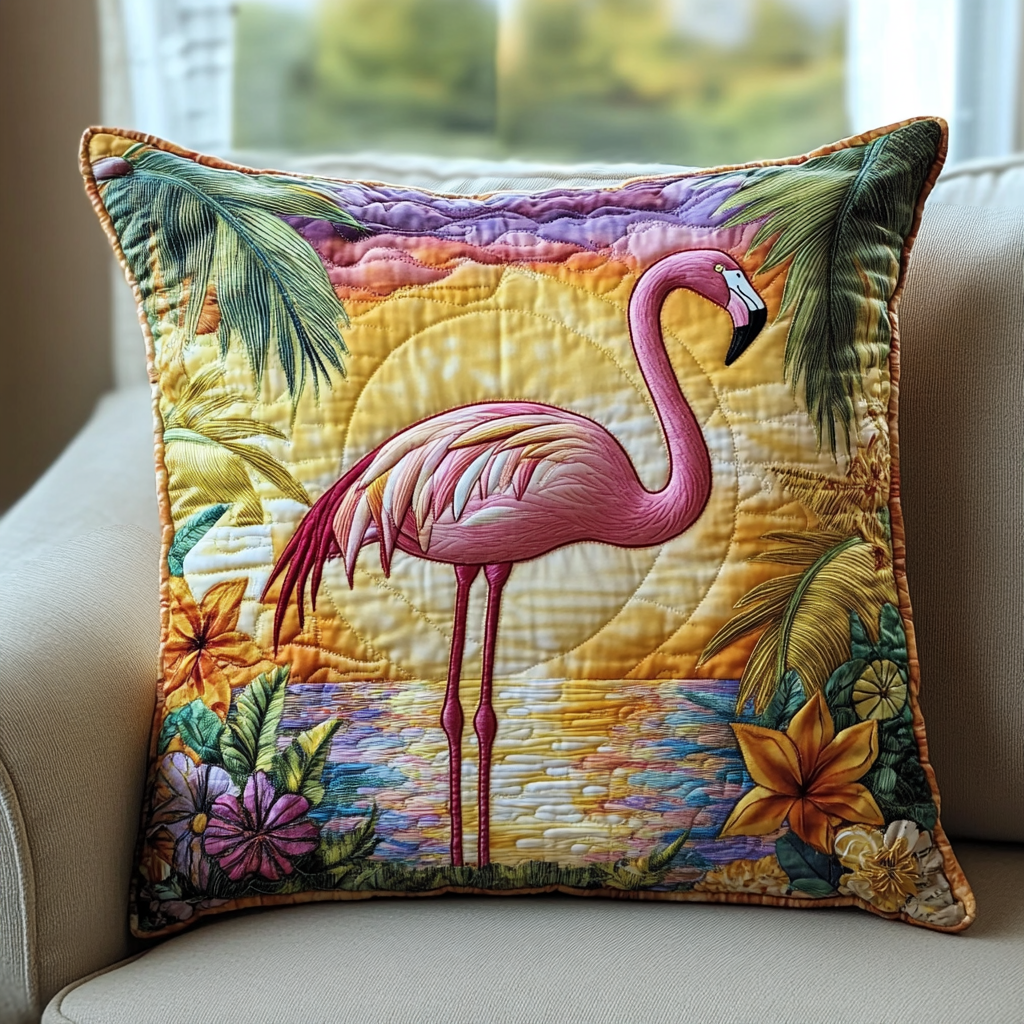 Flamingo Breeze Quilted Pillow Case Throw Pillow Covers Pink Flamingo Gift Ideas