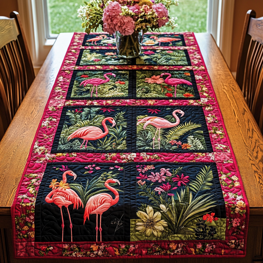 Flamingo Charm Quilted Table Runner Dining Room Decor Flamingo Gifts For Sisters