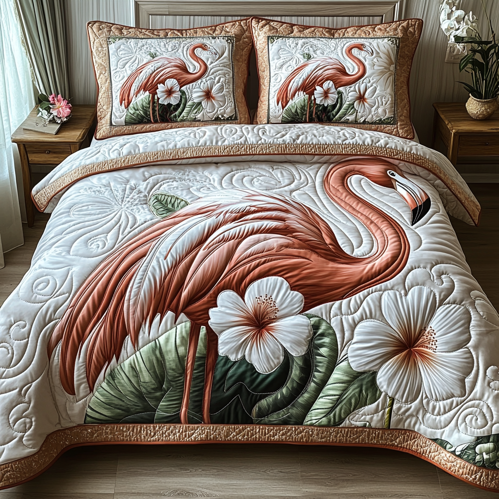 Flamingo Chill Quilted Bedding Set Holiday Duvet Covers Best Flamingo Lover Gifts For Her