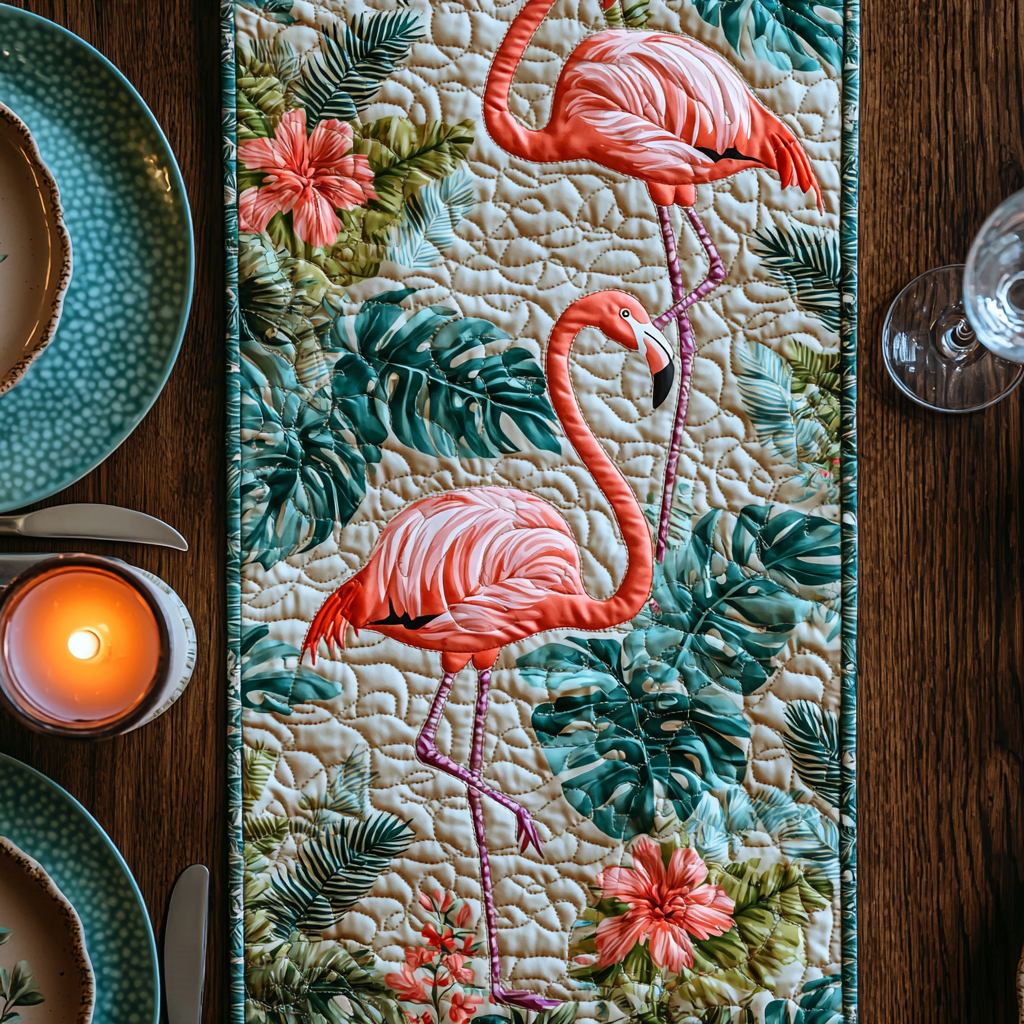 Flamingo Chill Quilted Table Runner Dining Room Decor Ideas Flamingo Gifts For Ladies