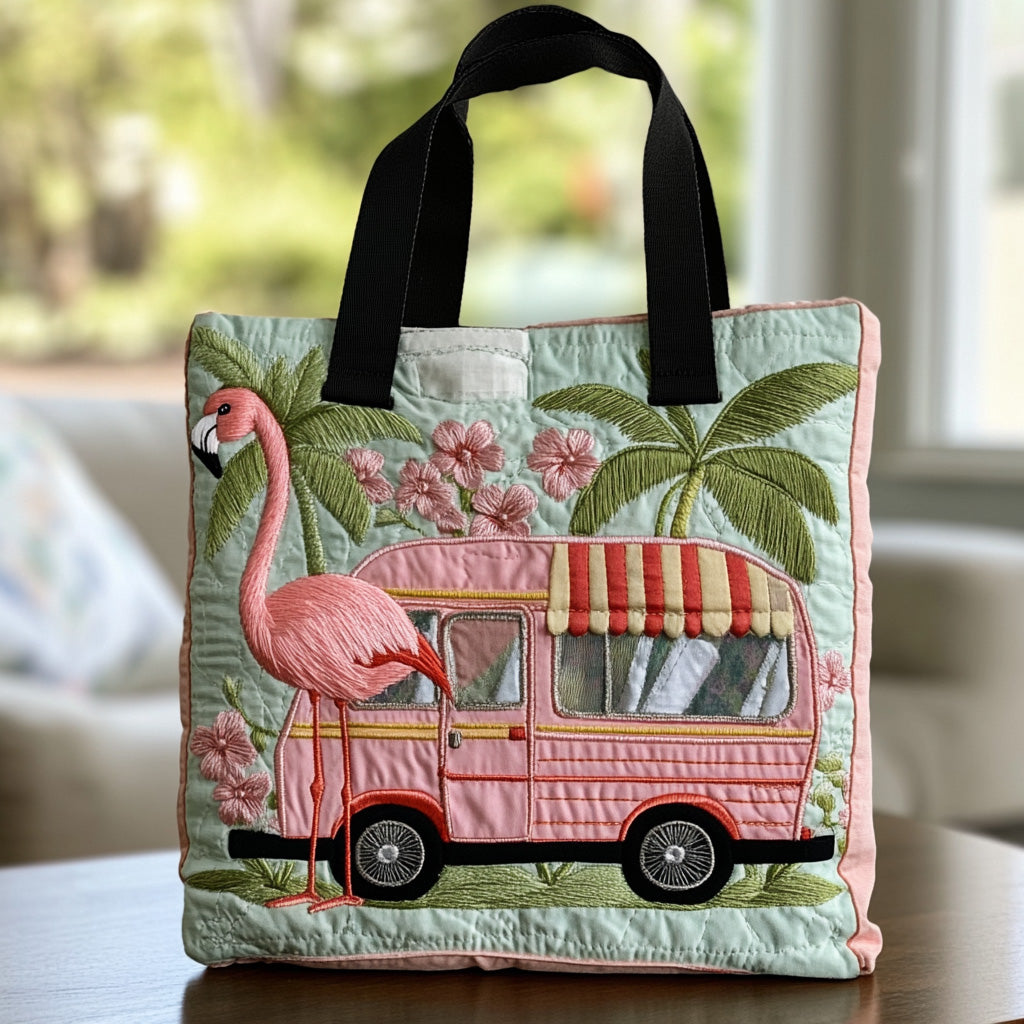 Flamingo Chill Quilted Tote Bag Unique Pink Flamingo Gifts