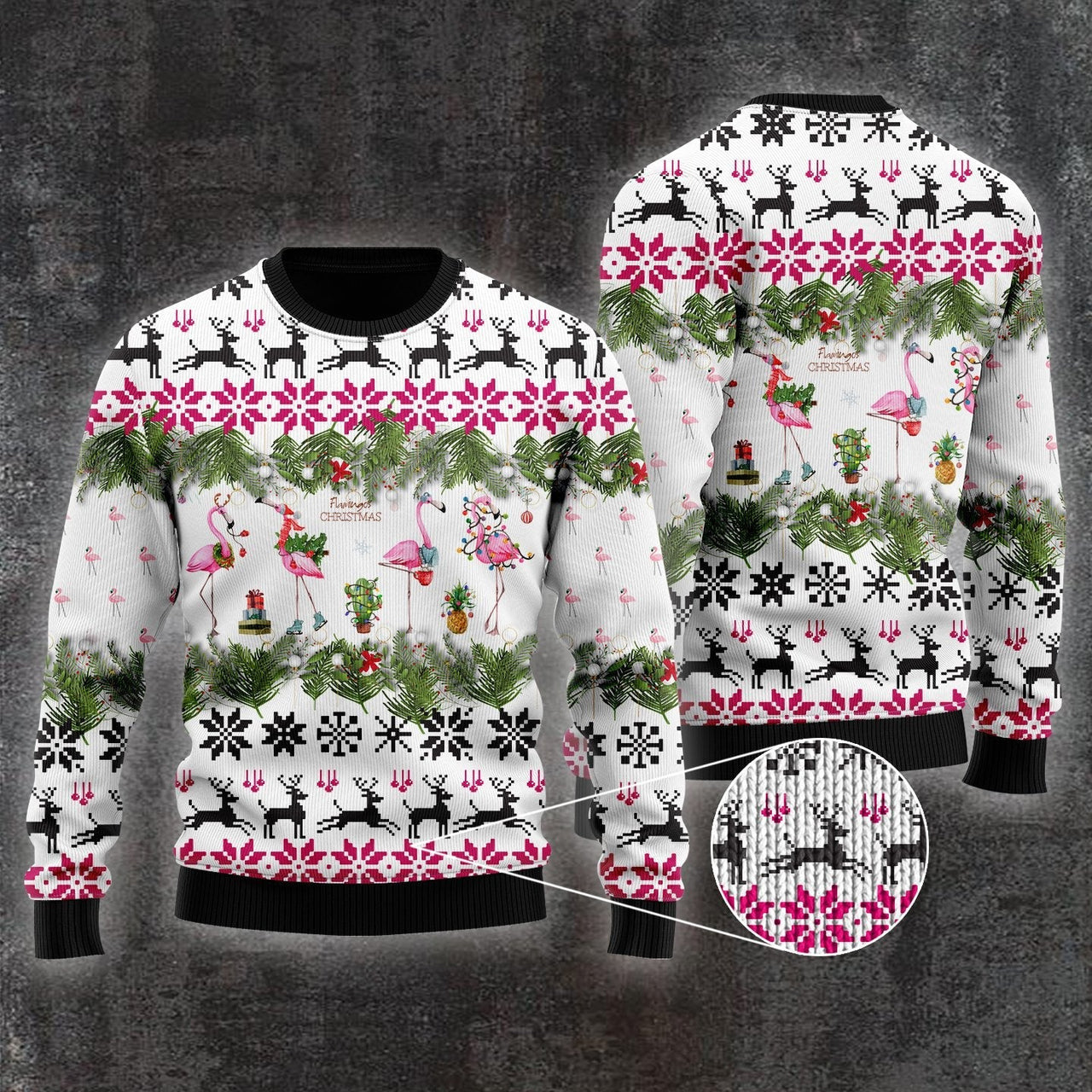 Flamingo Christmas And Reindeer Ugly Christmas Sweater Winter Clothing Pink Flamingo Gift Ideas