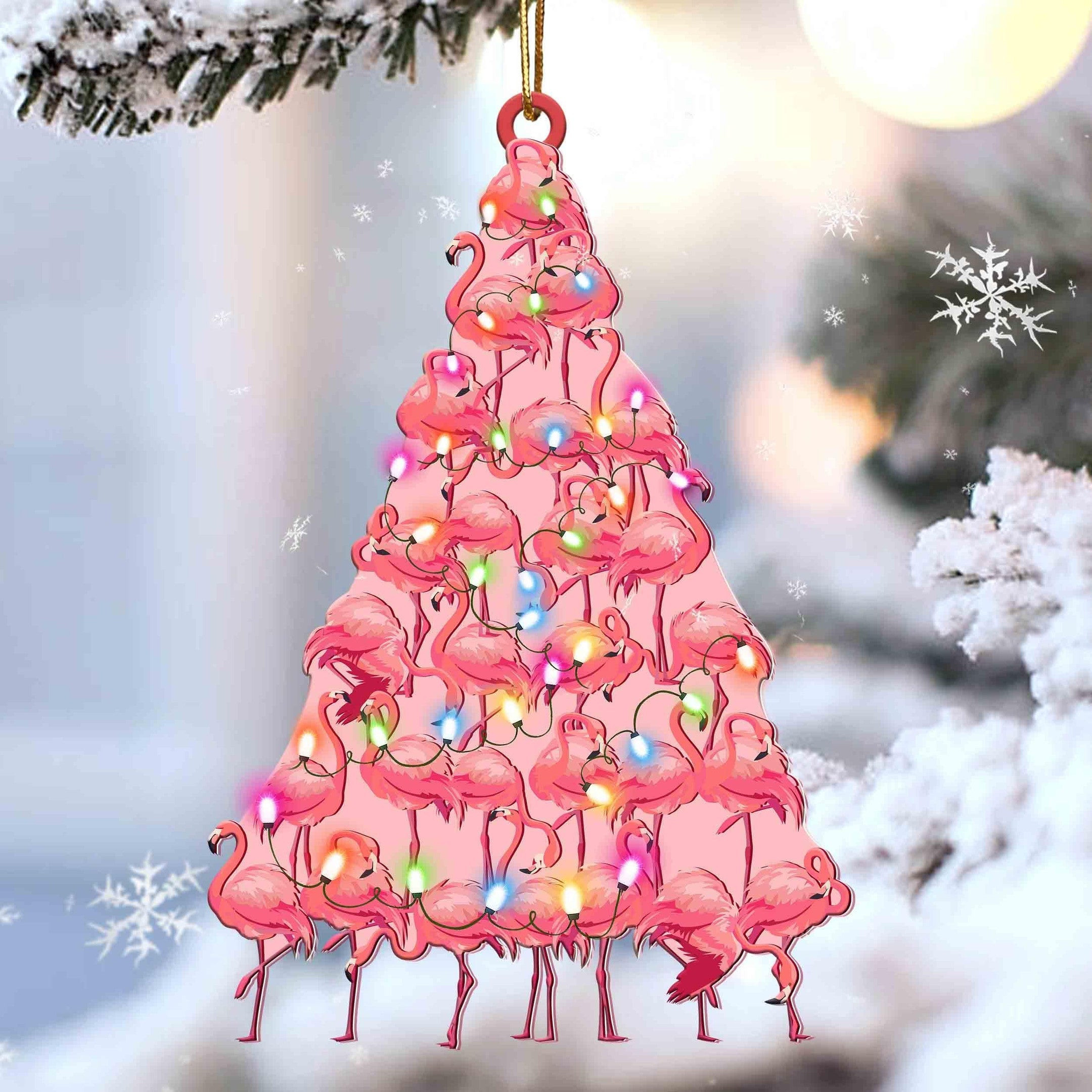 Flamingo Christmas Tree Shaped Acrylic Ornament For Flamingo Lovers