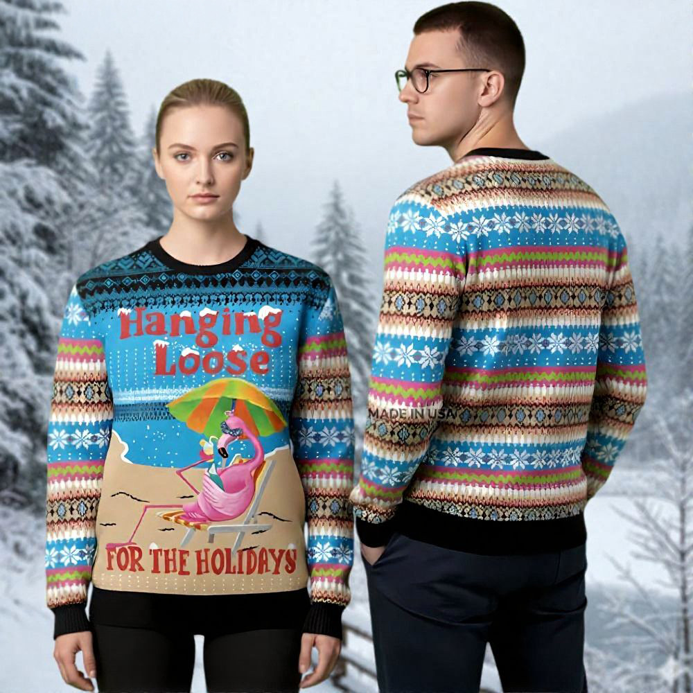 Flamingo Christmas Ugly Sweater Hanging Loose Holiday Apparel Xmas Gifts For Wife