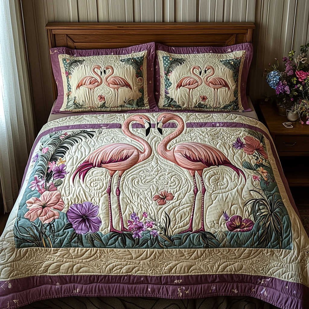 Flamingo Couple Quilted Bedding Set Best Comforter Sets Flamingo Gifts For Men Women