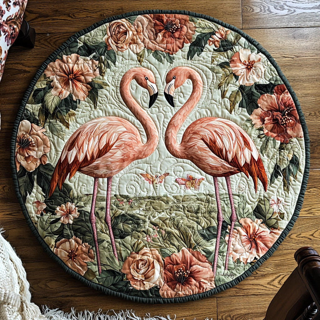 Flamingo Couple Quilted Round Mat Entryway Rug Ideas Gift Ideas For Farmers