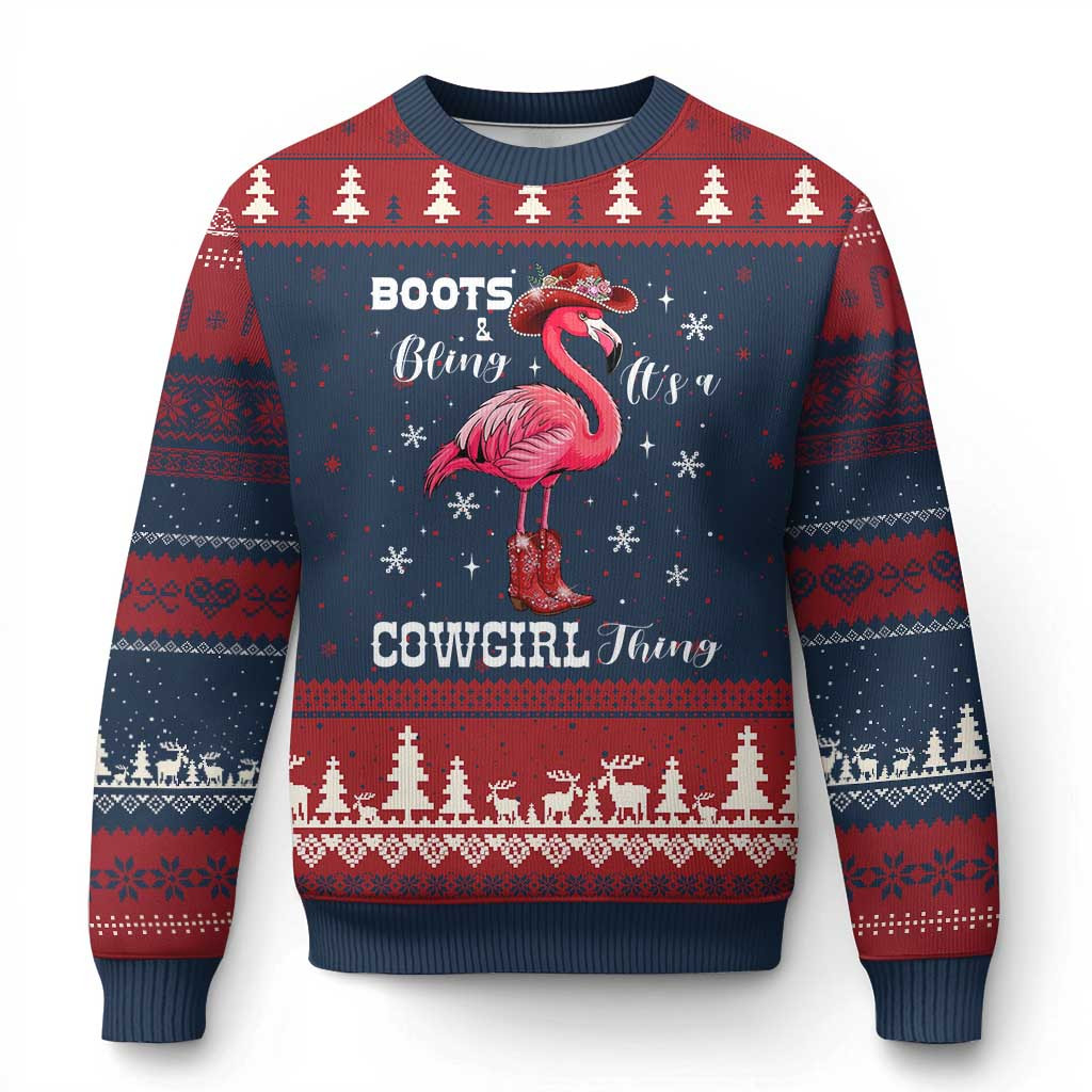 Flamingo Cowboy Boots And Bling It Is A Cowgirl Thing Ugly Christmas Sweater Nice Xmas Gift