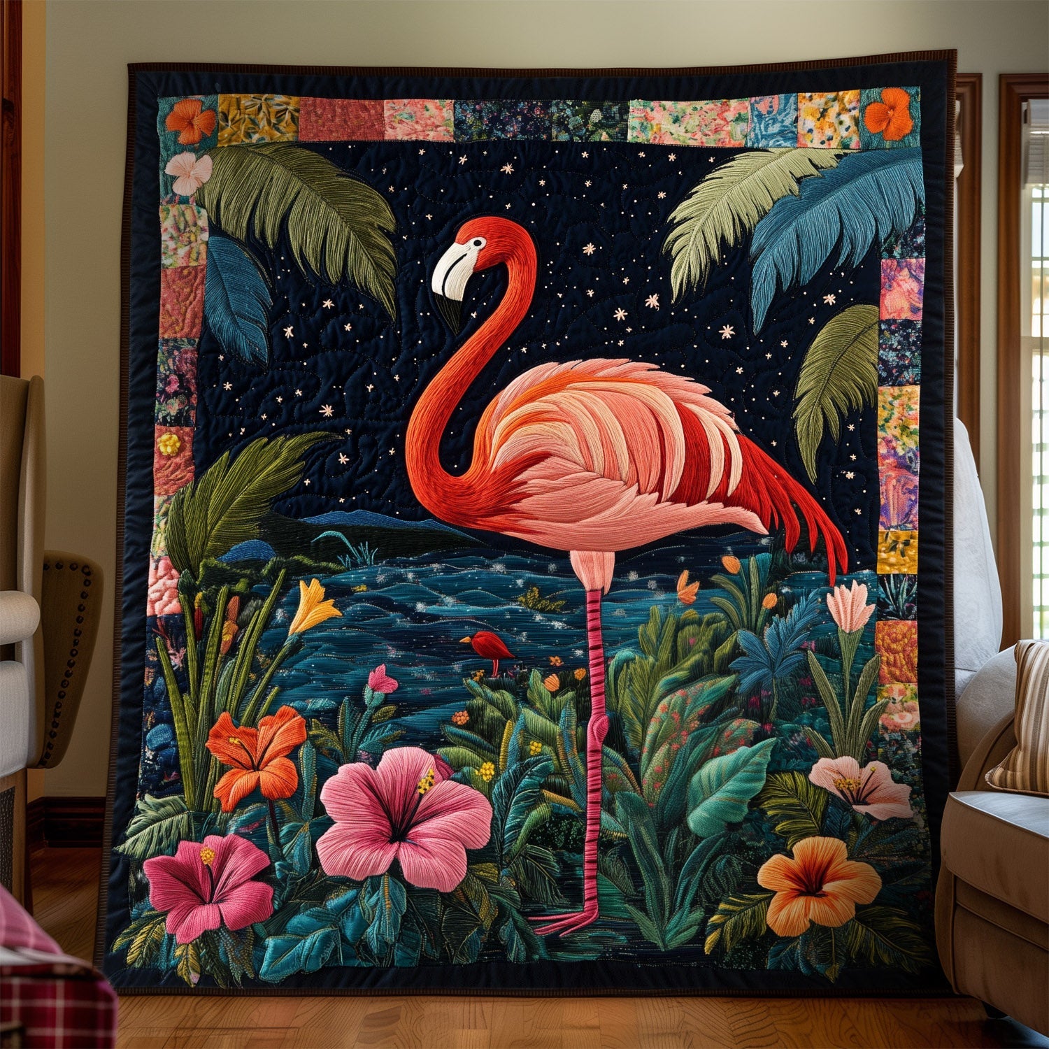 Flamingo Dance Quilted Blanket Flamingo Gifts For Ladies