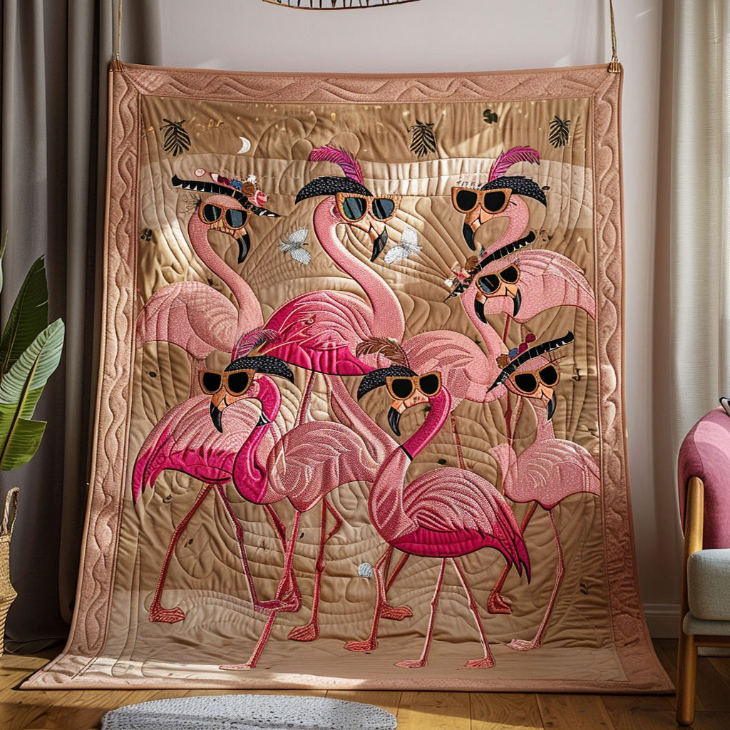 Flamingo Dance Quilted Blanket Flamingo Gifts For Ladies