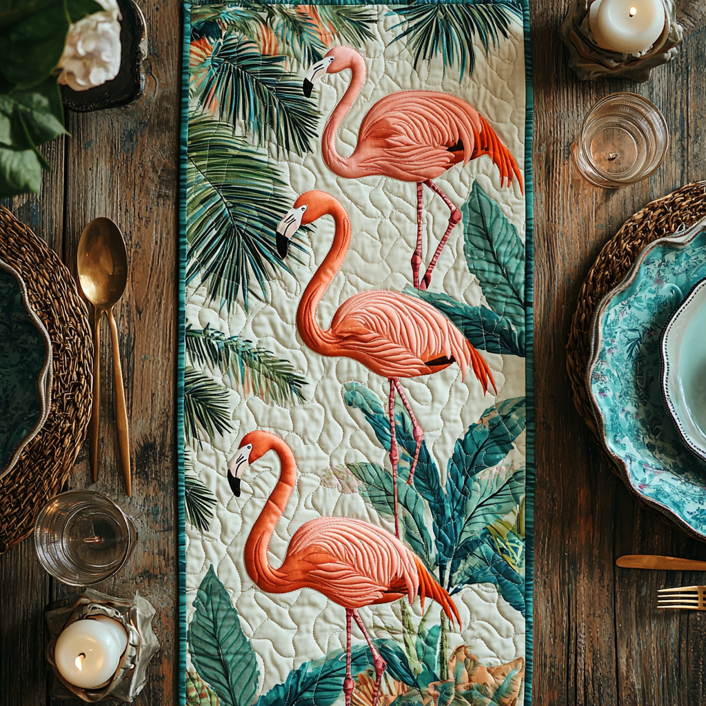 Flamingo Days Quilted Table Runner Kitchen Decor Great Flamingo Themed Gifts