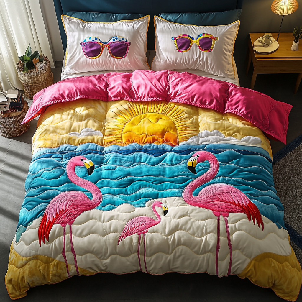 Flamingo Delight Quilted Bedding Set Bed Decorations Best Flamingo Christmas Gifts
