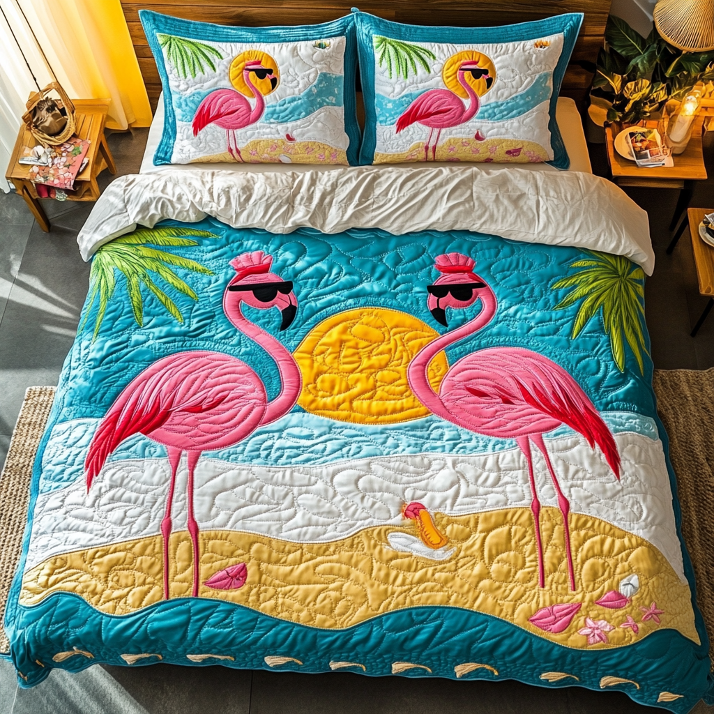 Flamingo Dream Quilted Bedding Set Bed Room Decoration Awesome Flamingo Gifts