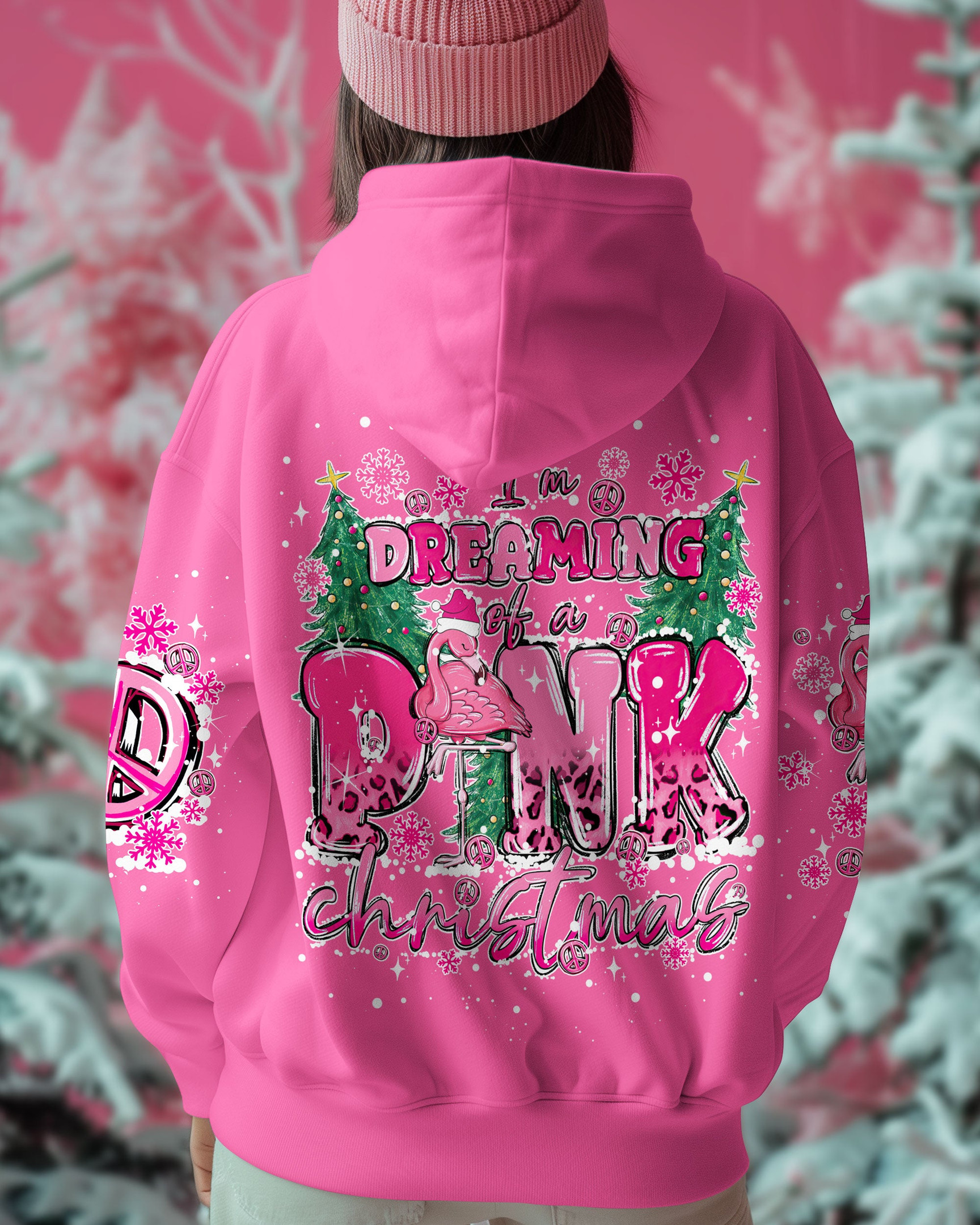 Flamingo Dreaming Of A Pink Christmas Hoodie Cozy Pullover Xmas Gifts For Flamingo Lovers