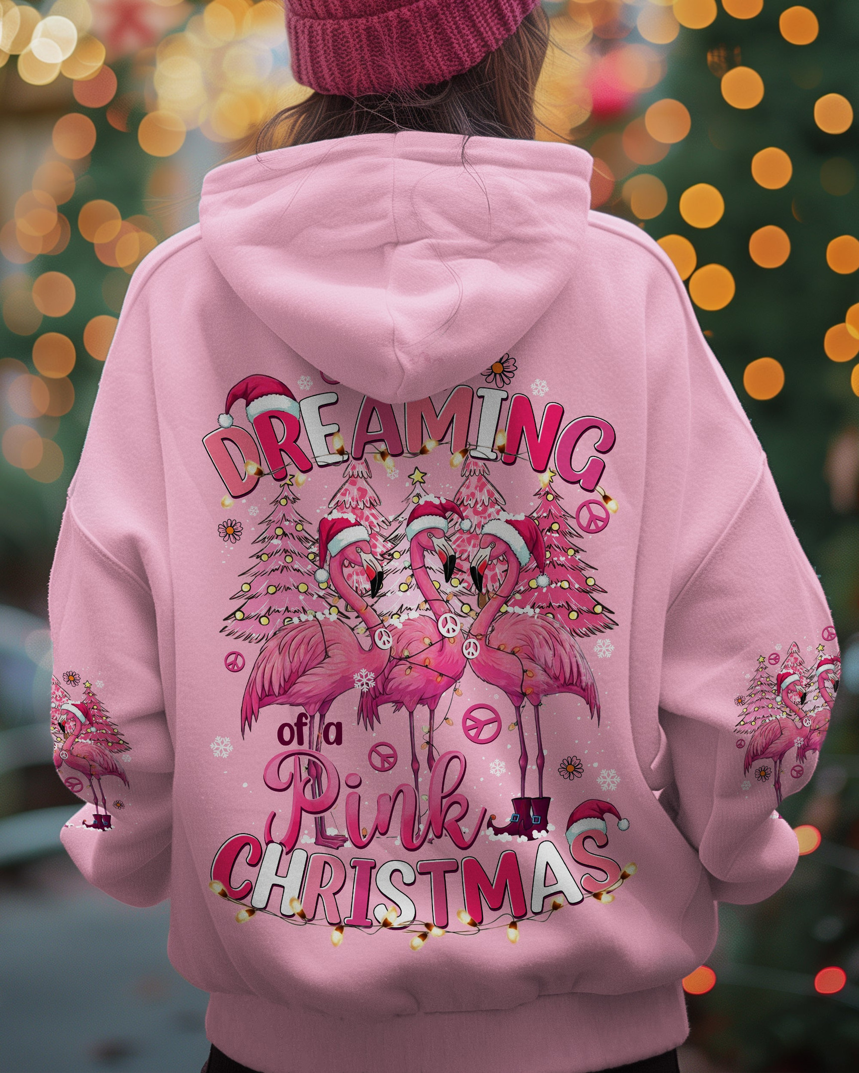 Flamingo Dreaming Of A Pink Christmas Hoodie Cute Flamingo Stuff For Christmas