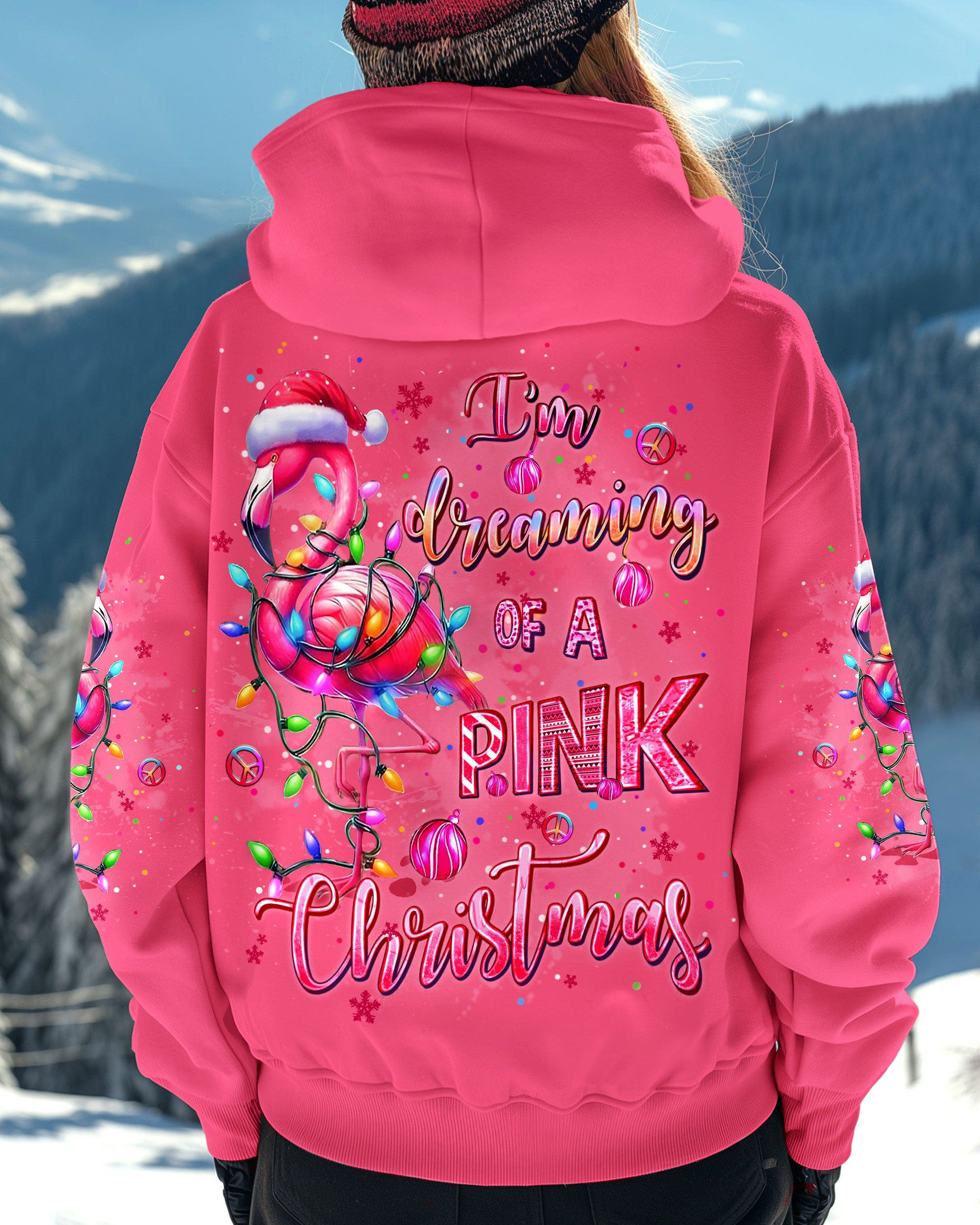 Flamingo Dreaming Of A Pink Christmas Hoodie Xmas Light Apparel Gifts For Flamingo Lovers