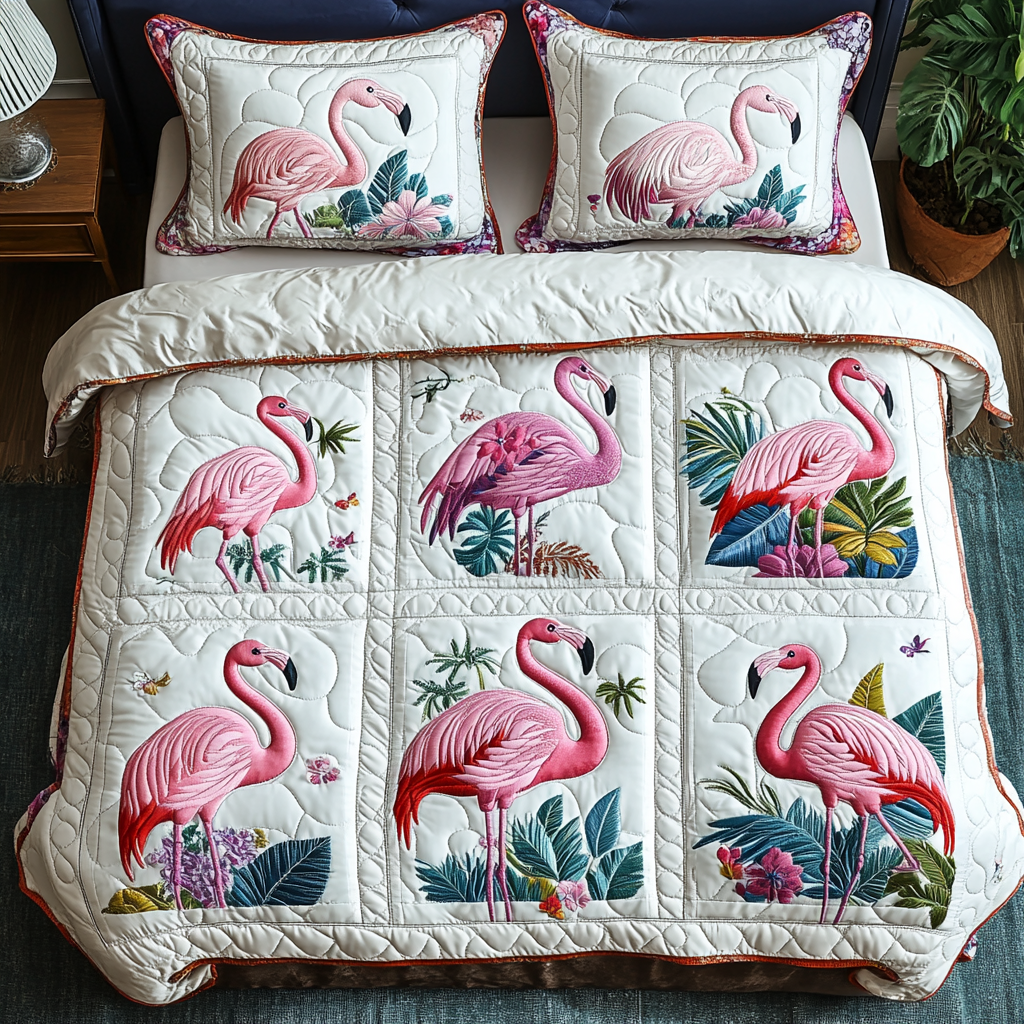 Flamingo Dreams Quilted Bedding Set Duvet Cover Bed Sheet Set Unique Gifts For Flamingo Lovers
