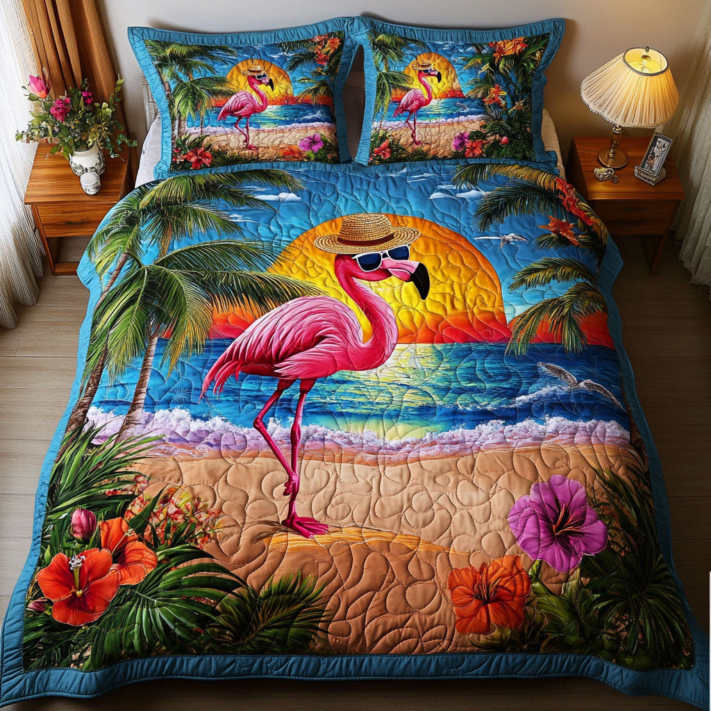 Flamingo Dreamscape Quilted Bedding Set Cozy Bedroom Decor Pink Flamingo Gifts