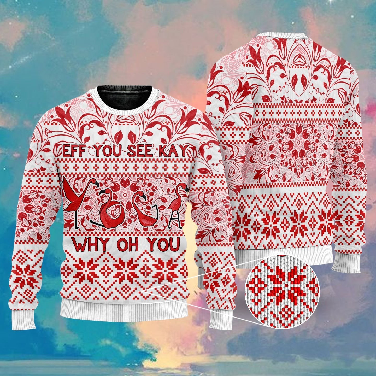 Flamingo Eff You See Kay Ugly Holiday Sweater Funny Clothes Flamingo Gifts For Sisters