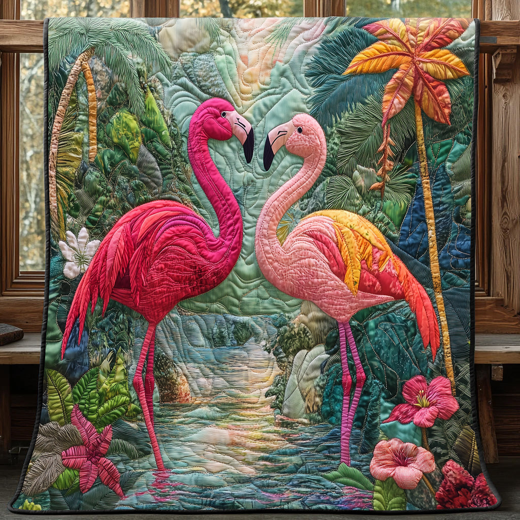 Flamingo Embrace Quilted Blanket Cute Cozy BlanketFlamingo Gifts For Men Women