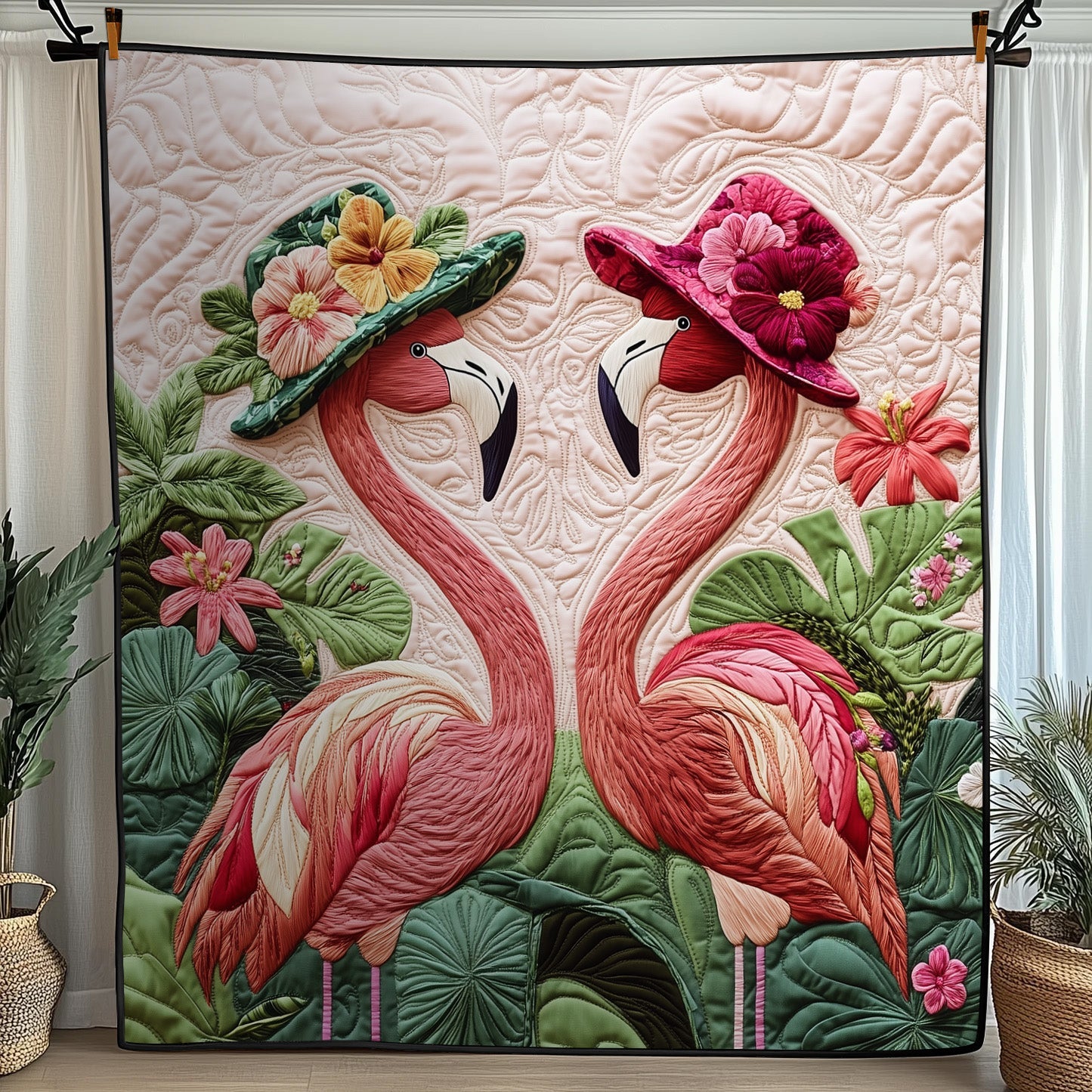 Flamingo Embrace Quilted Blanket Cute Cozy BlanketUnique Pink Flamingo Gifts