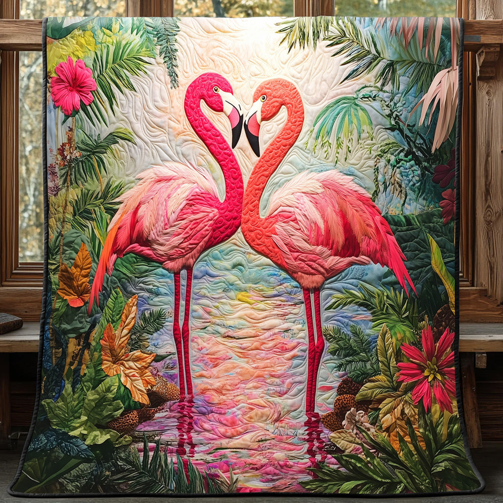 Flamingo Embrace Quilted Blanket Cute Cozy BlanketUnique Pink Flamingo Gifts