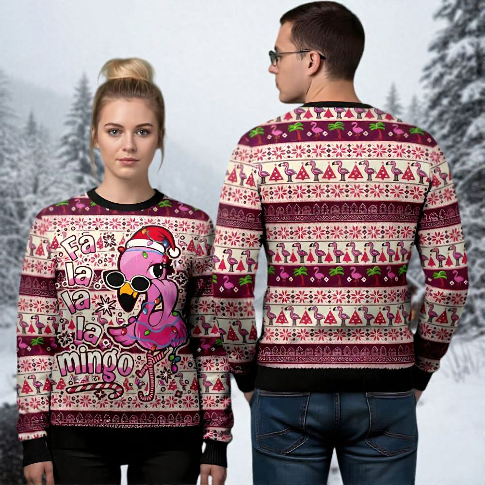 Flamingo Fa La La Mingo Ugly Christmas Sweater Animal Themed Christmas Present Ideas