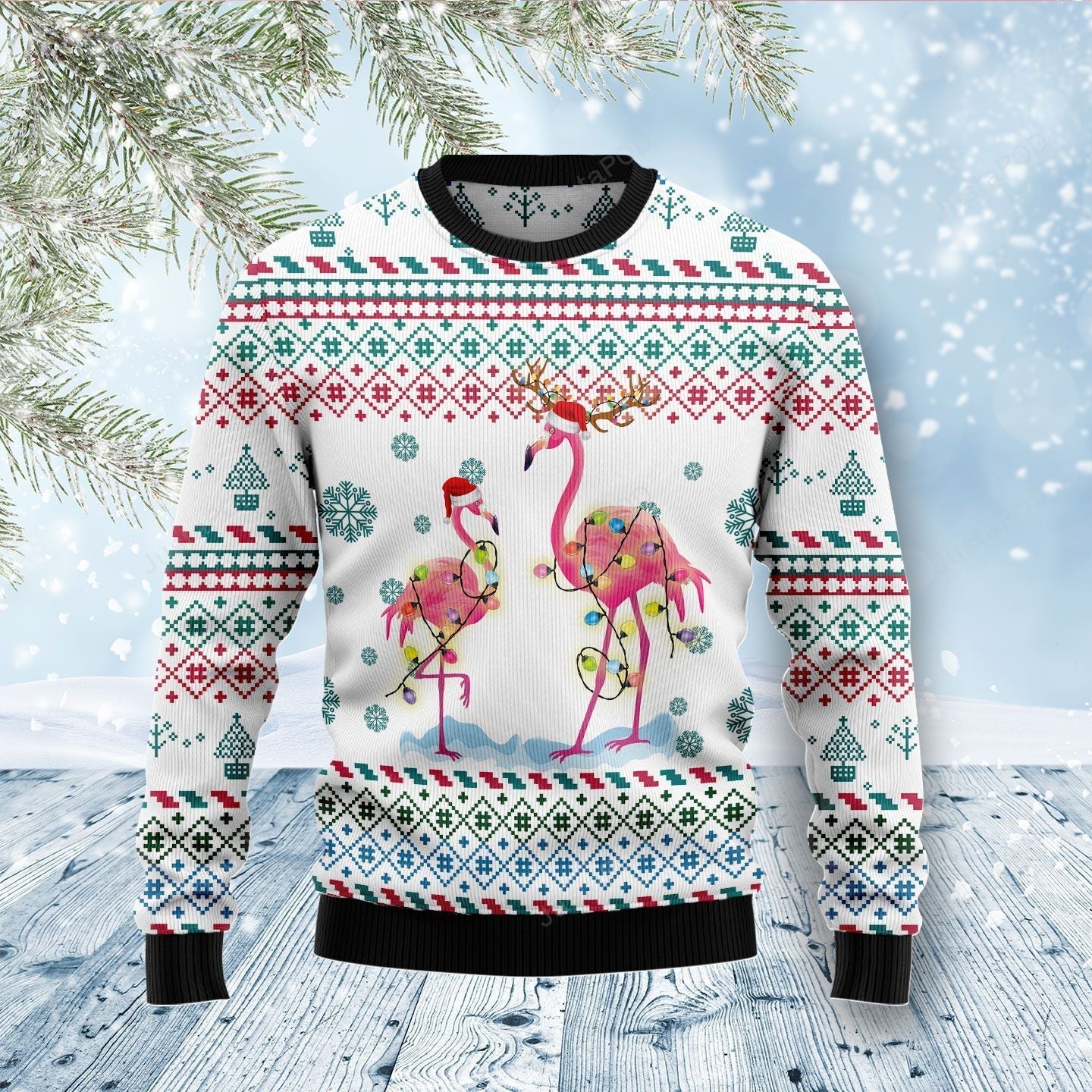 Flamingo Fairy Light Ugly Christmas Sweater Funny Xmas Jumper Gifts For Flamingo Lovers